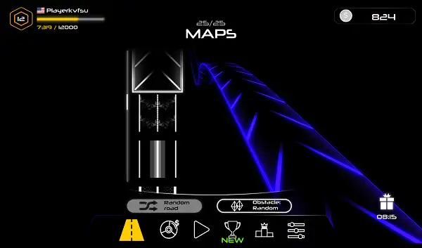 Roads/Map Selection screen in Tap Road 2