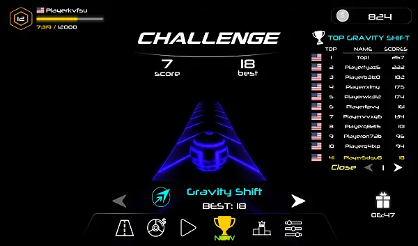 The challenges screen in Tap Road 2