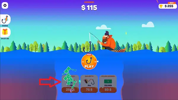 Purchasing an upgrade in Tiny Fishing