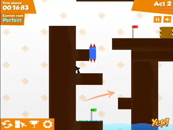 Vex 3 Unblocked gameplay screenshot showing the stickman navigating a trap-filled level