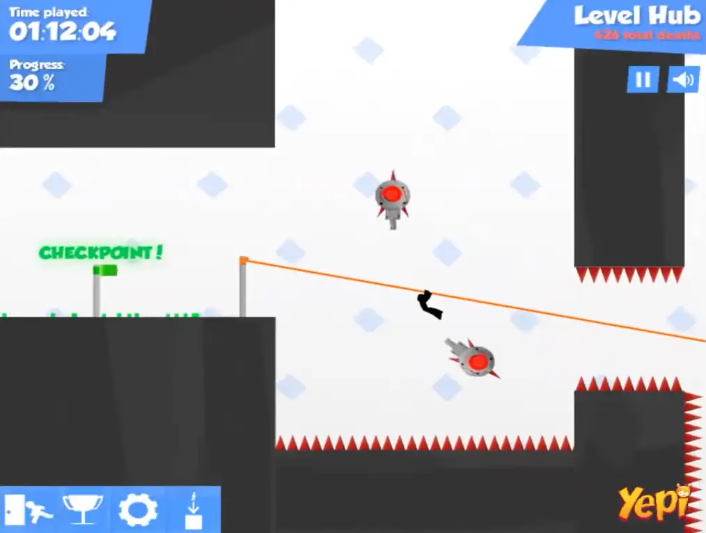 Using a pole to swing across a gap in Vex 3 Unblocked