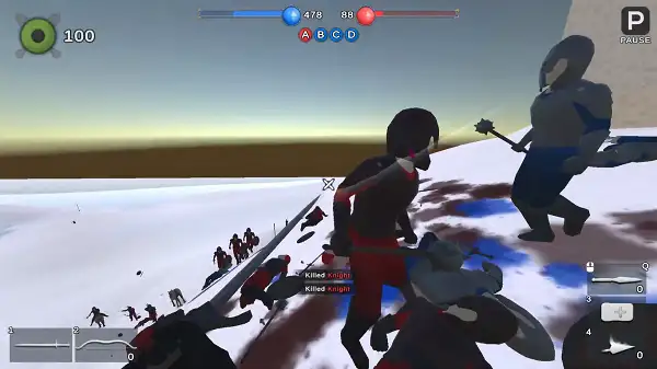 A battle taking place in one of War the Knights' historical arenas