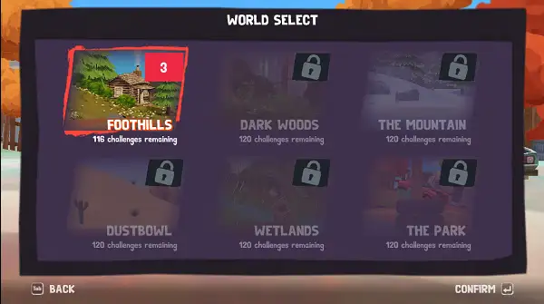 World Selection screen in in Airborne BMX
