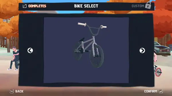 Bike Selection screen in in Airborne BMX