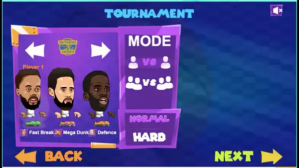 Character selection screen in Basketball Legends