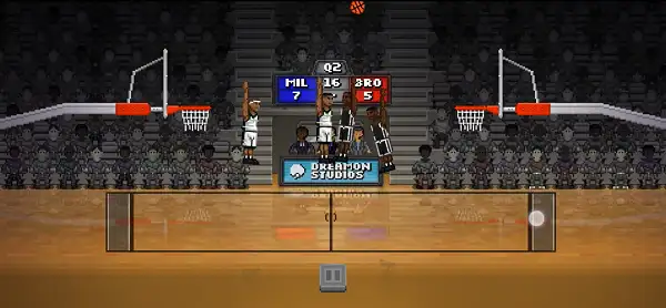 Bouncy Basketball gameplay screenshot showing a player jumping for the ball
