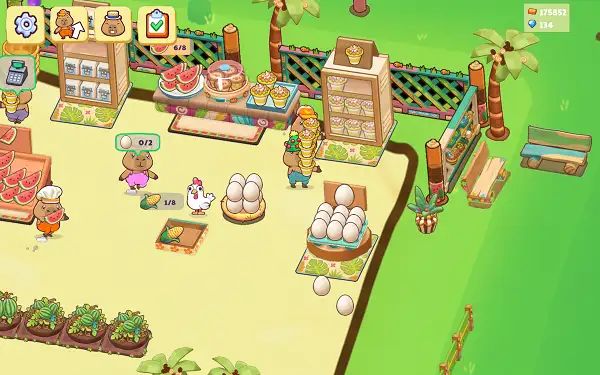 Carrying goods from a production station to a shelf in Capybara Mart