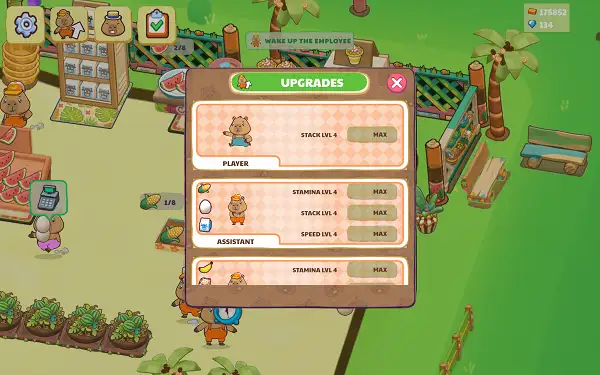 The staff hiring menu in Capybara Mart