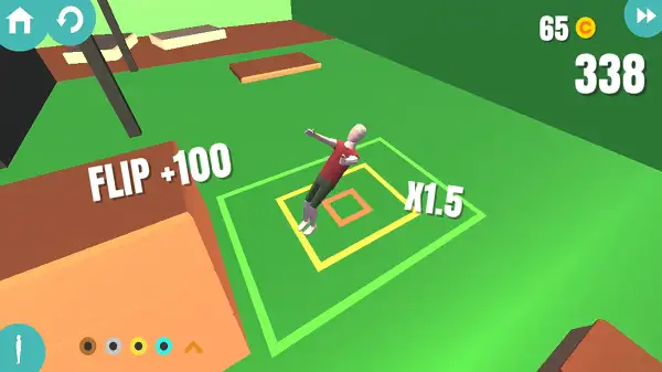 Crazy Flips 3D gameplay screenshot showing a character mid-flip above a target zone
