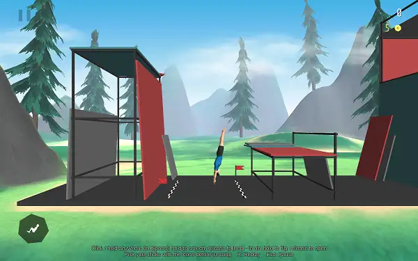 Flip Spot gameplay screenshot showing a mid-air flip toward the landing target