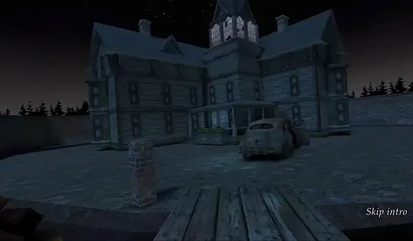Granny 3 gameplay screenshot showing the mansion exterior with its moat and high wall