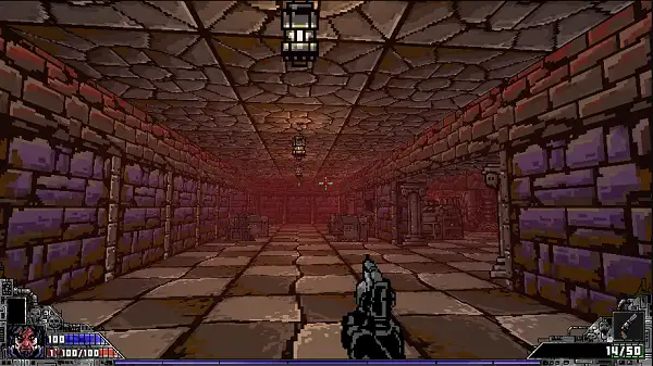 Hexbound gameplay screenshot showing combat in a dungeon corridor