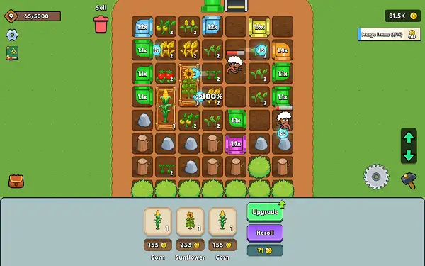 Merging two matching crops into a higher tier in Loop Farm