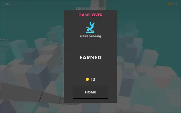 Crash Landing Game over screen in Turbo Flip