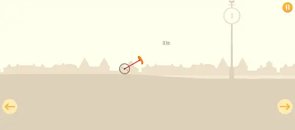 Wheel Quest gameplay screenshot showing the unicycle riding across hilly terrain
