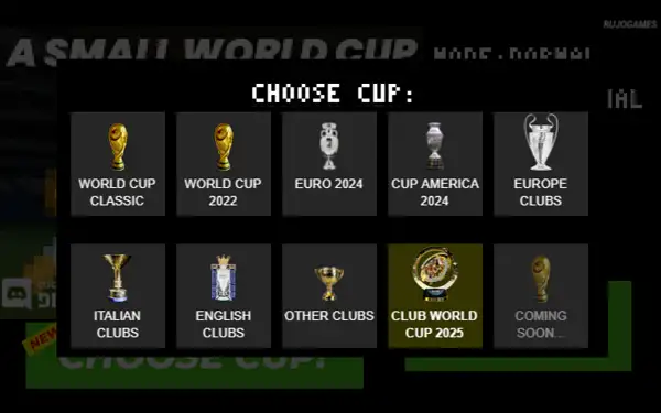 A Small World Cup Game Tournament Cup Selection sreen