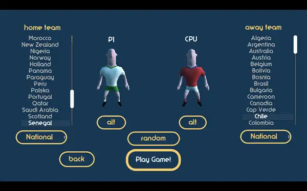 Super Liquid Soccer Team Selection Screen