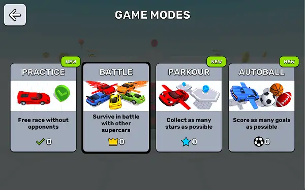 Survival Race Game Modes Selection Screen