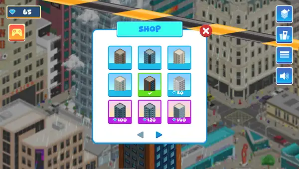 Tower Shop Selection screen in tower ise game